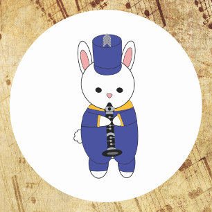 Clarinet Rabbit Marching Band Blue Yellow Gold Runder Aufkleber