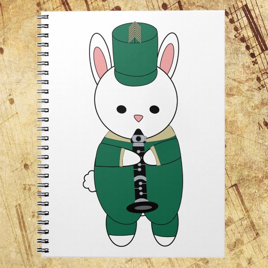 Clarinet Rabbit Marching Band Green Gold Notizblock