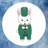 Clarinet Rabbit Marching Band Green Gold Runder Aufkleber