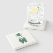 Clarinet Rabbit Marching Band Green Gold Steinuntersetzer (Seitenansicht)