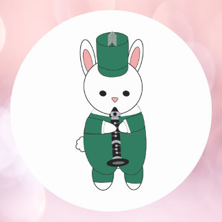 Clarinet Rabbit Marching Band Grün Weiß Runder Aufkleber
