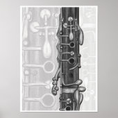 Clarinet Upper Joint in Charcoal Music Art Print Poster (Vorne)