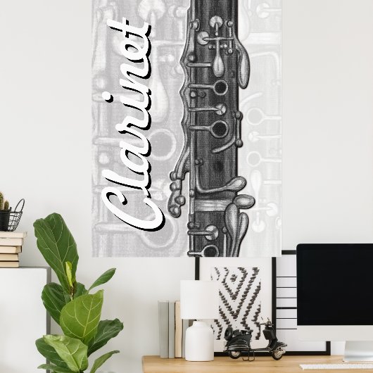 Clarinet Upper Joint in Charcoal Poster (Heimbüro)
