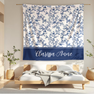 Clarissa Anne Dainty Navy und White Toile Fleecedecke