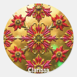 CLARISSA ~ Shiny Red Gold Black Christmas ~ Runder Aufkleber