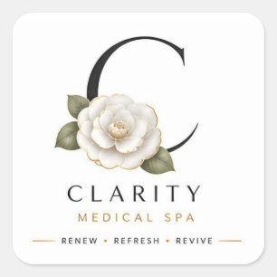 Clarity Medical Spa Luxury Camellia Logo Quadratischer Aufkleber