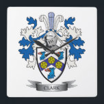 Clark Coat of Arms Quadratische Wanduhr<br><div class="desc">Get your Clark surname family crest or coat of arms printed on all these inexpensive gifts.  English Clark Family Crest and Clark Coat of Arms</div>