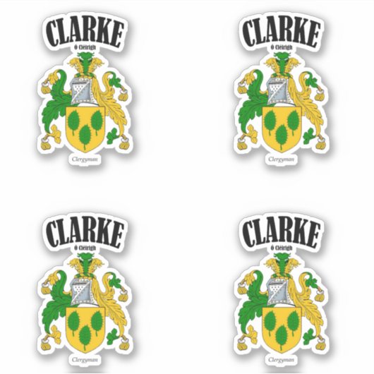 Clarke Wappen Irish Translation & Meaning (x4) Aufkleber (Vorderseite)