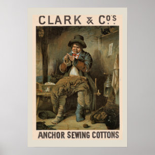 Clarks Anchor Nähen Cottons Vintage Werbung Poster