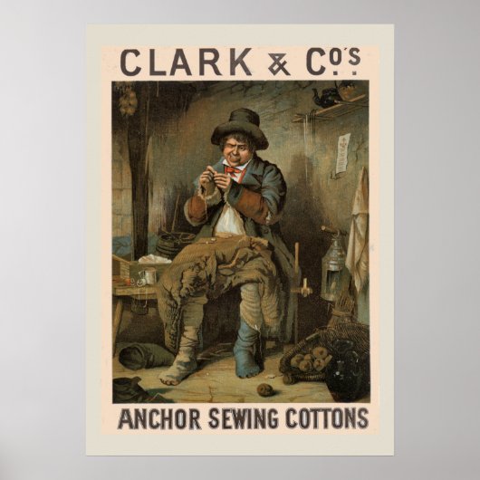 Clarks Anchor Nähen Cottons Vintage Werbung Poster (Vorne)