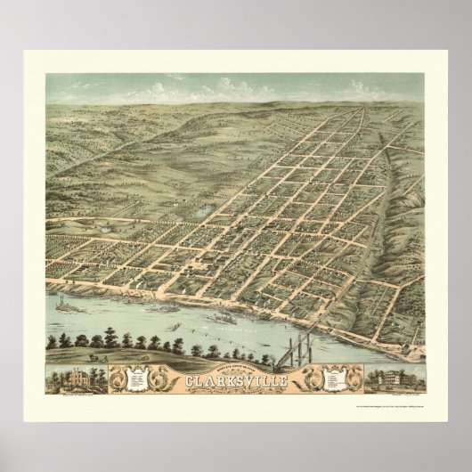 Clarksville, TN Panorama Karte - 1870 Poster (Vorne)