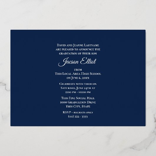 Class 2024 Foto Abschluss Navy and Gold Folieneinladung (Rückseite)