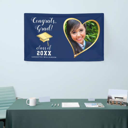 Class 2025 Grad Foto Navy Blue White Abschluss Banner (Messeveranstaltung)