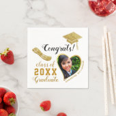 Class 2025 Grad Foto White and Gold Abschluss Serviette (Beispiel)