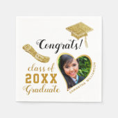 Class 2025 Grad Foto White and Gold Abschluss Serviette (Vorderseite)