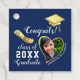 Class 2025 Navy Blue and Gold Foto Abschluss Geschenkanhänger
