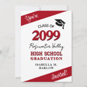 Class Colors Red YY Graduation Invitation Einladung (Vorderseite)