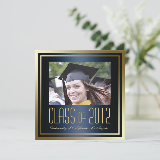 Class of 2012, Navy and Gold Abschluss Invite Einladung (Stehend Vorderseite)