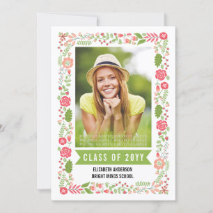 Class of 2021 graduation floral border photo einladung