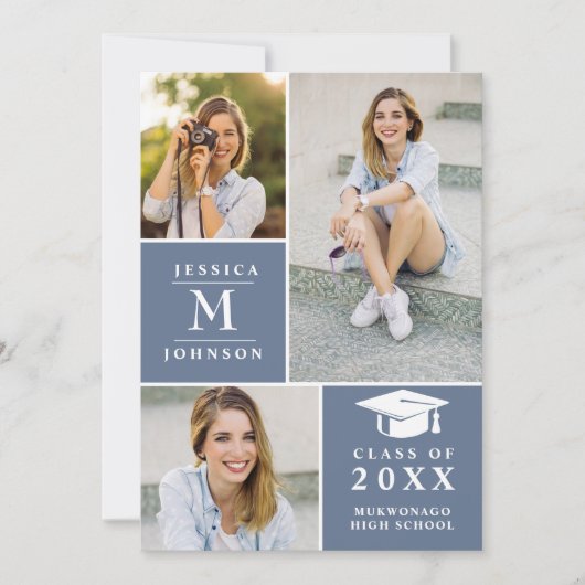 Class of 2023 3 Photos VIRTUAL Graduation Party Einladung (Vorderseite)