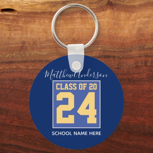 Class of 2023 Elegant Royal Blue & Gold Graduation Schlüsselanhänger (Vorderseite)
