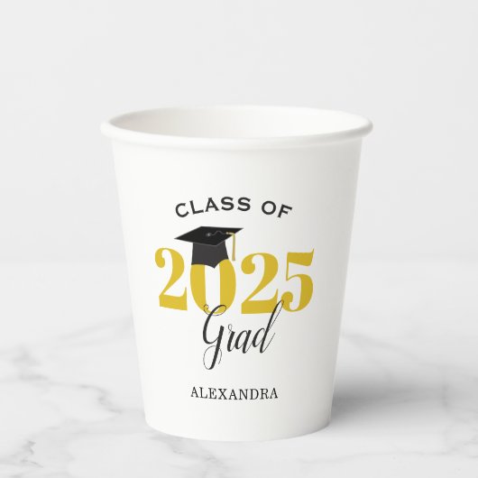 Class of 2023 Grad Gold and Black Paper Cup Pappbecher (Vorderseite)