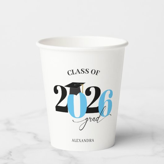 Class of 2023 Graduate Light BlueModern Tyopgraphy Pappbecher (Rückseite)