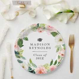Class of 2023 Graduation Elegant Blush Pink Floral Pappteller