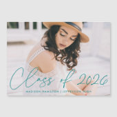 Class of 2023 Teal Script Photo Graduation Magneteinladung (Vorderseite)