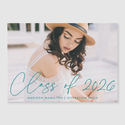 Class of 2023 Teal Script Photo Graduation Magneteinladung (Vorderseite)
