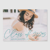 Class of 2023 Teal Script Photo Graduation Magneteinladung (Vorderseite)