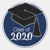 Class of 2024 Navy and White Grad Cap Runder Aufkleber (Vorderseite)