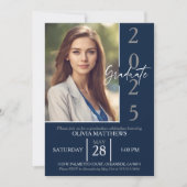 Class of 2025 Navy Blue Custom Photo Graduation  Einladung (Vorderseite)