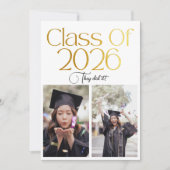 Class of 2026 2 Photo Twins Black Gold Typography Einladung (Vorderseite)