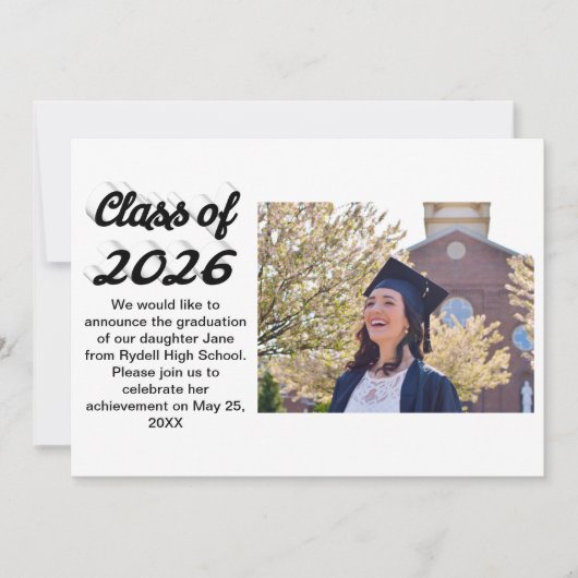 Class of 2026 black script graduation photo  einladung (Vorderseite)