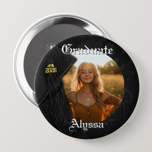 Class of 2026 Black Tassel Dignified Graduation Button (Vorne & Hinten)