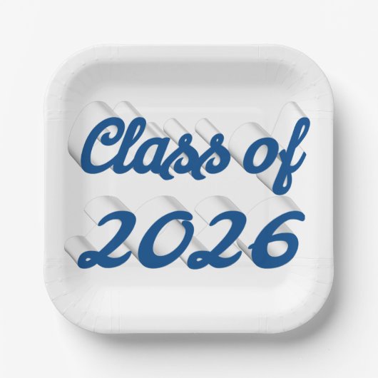Class of 2026 blue script graduation  pappteller (Vorderseite)