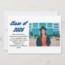 Class of 2026 blue typography graduation photo einladung