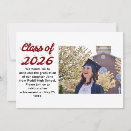 Class of 2026 burgundy script  graduation photo einladung