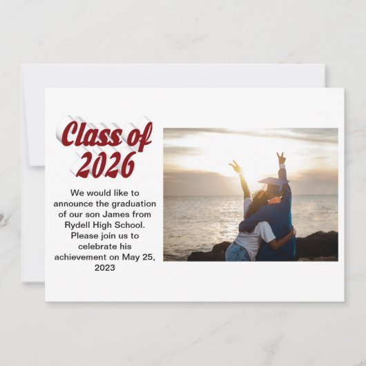 Class of 2026 burgundy text  graduation photo  einladung (Vorderseite)