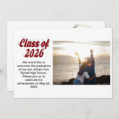 Class of 2026 burgundy text  graduation photo  einladung (Vorne/Hinten)