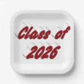 Class of 2026 burgundy tyoography graduation  pappteller (Vorderseite)
