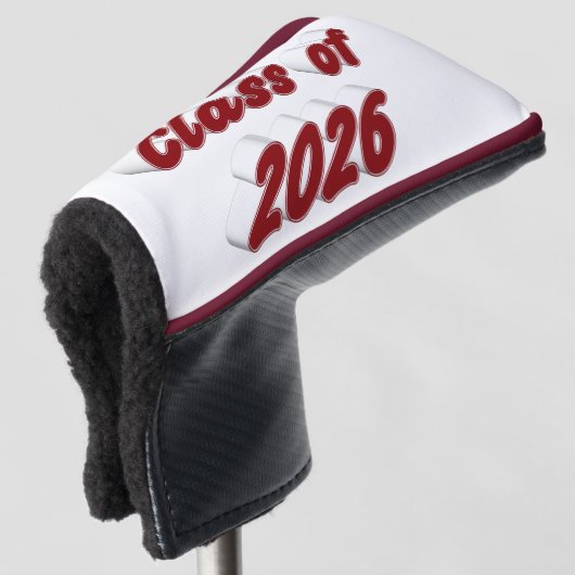 Class of 2026 burgundy typography graduation  golf headcover (3/4 Vorderseite)