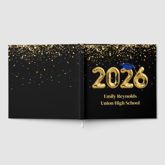 Class of 2026 Gold Balloons With Blue Cap Gästebuch (Voll)