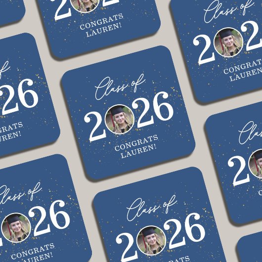 Class of 2026 Gold Glitter Graduation Rechteckiger Pappuntersetzer