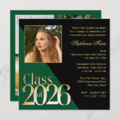 Class of 2026 Gold Grad Green with Photo Einladung (Vorne/Hinten)