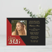 Class of 2026 Gold Grad Red with Photo Einladung (Stehend Vorderseite)