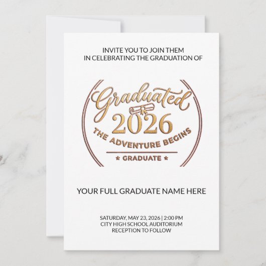 Class of 2026 Gold Invitation | Invitación Oro Einladung (Vorderseite)