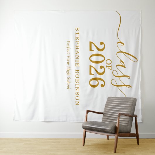 Class of 2026 Gold Script Graduation Backdrop Prop Wandteppich (Beispiel (Horizontal))