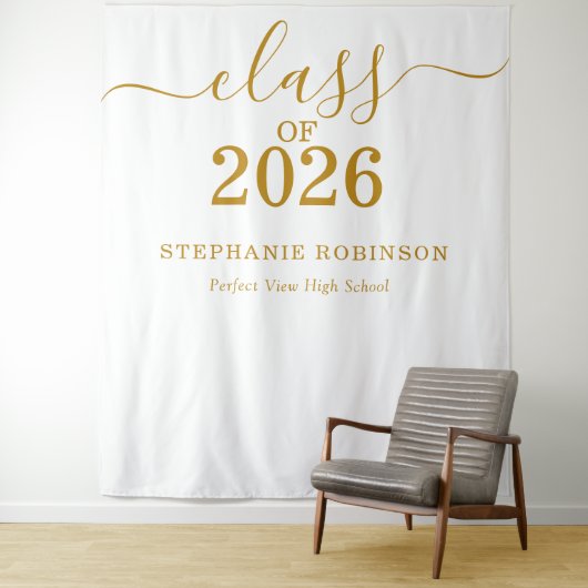 Class of 2026 Gold Script Graduation Backdrop Prop Wandteppich (Beispiel)